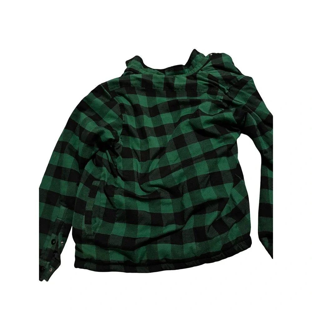 Heineken Mens Green Black Buffalo Plaid Sherpa Lined Snap Shirt Jacket Small